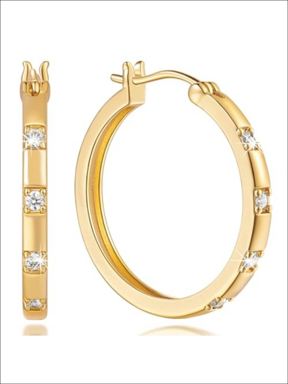 14K Gold Plated Hoop Earrings with Cubic Zirconia Stones